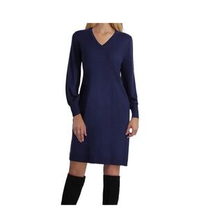 Isaac Mizrahi Long Sleeve V-Neck Blue Sweater Dress NWT Size XL